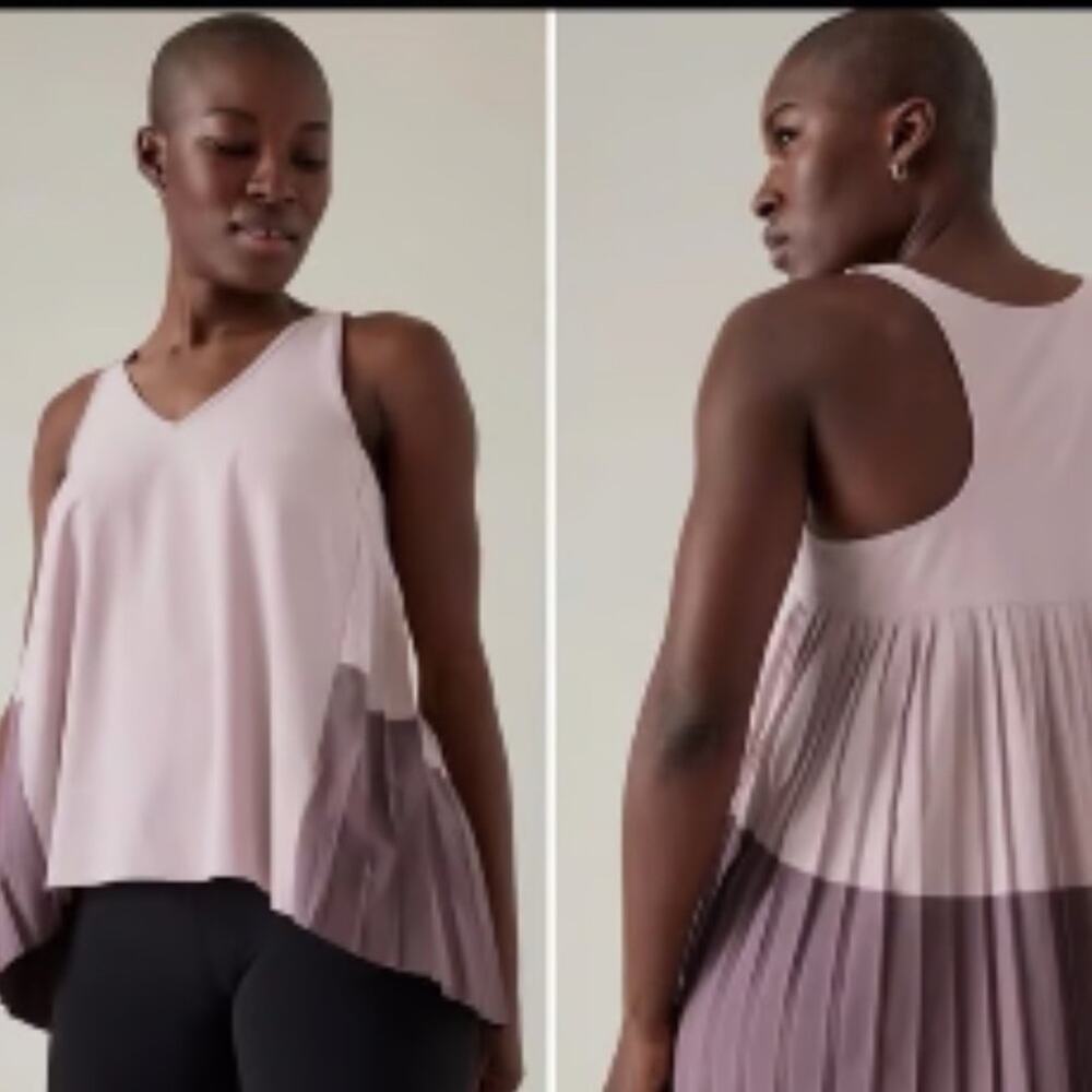 Athleta Swing Forward Pleated Tank Top – Smoked Mauve Pink, Size Large